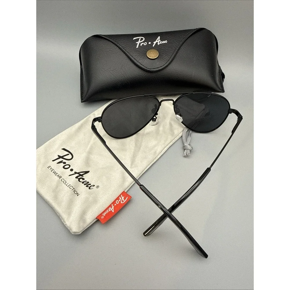 Pro-Acme Sunglasses 3025L Black Aviators Black Polarized Lens w/Case & Dustbag